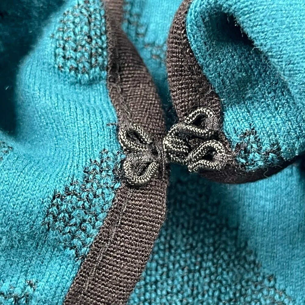 NWOT Chico's Teal & Black Jacquard Open-Front Cardigan Sweater 2 / L - Picture 9 of 14